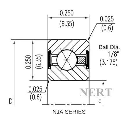 NJA(Φ6.35mm)薄壁密封四點接觸球軸承剖面